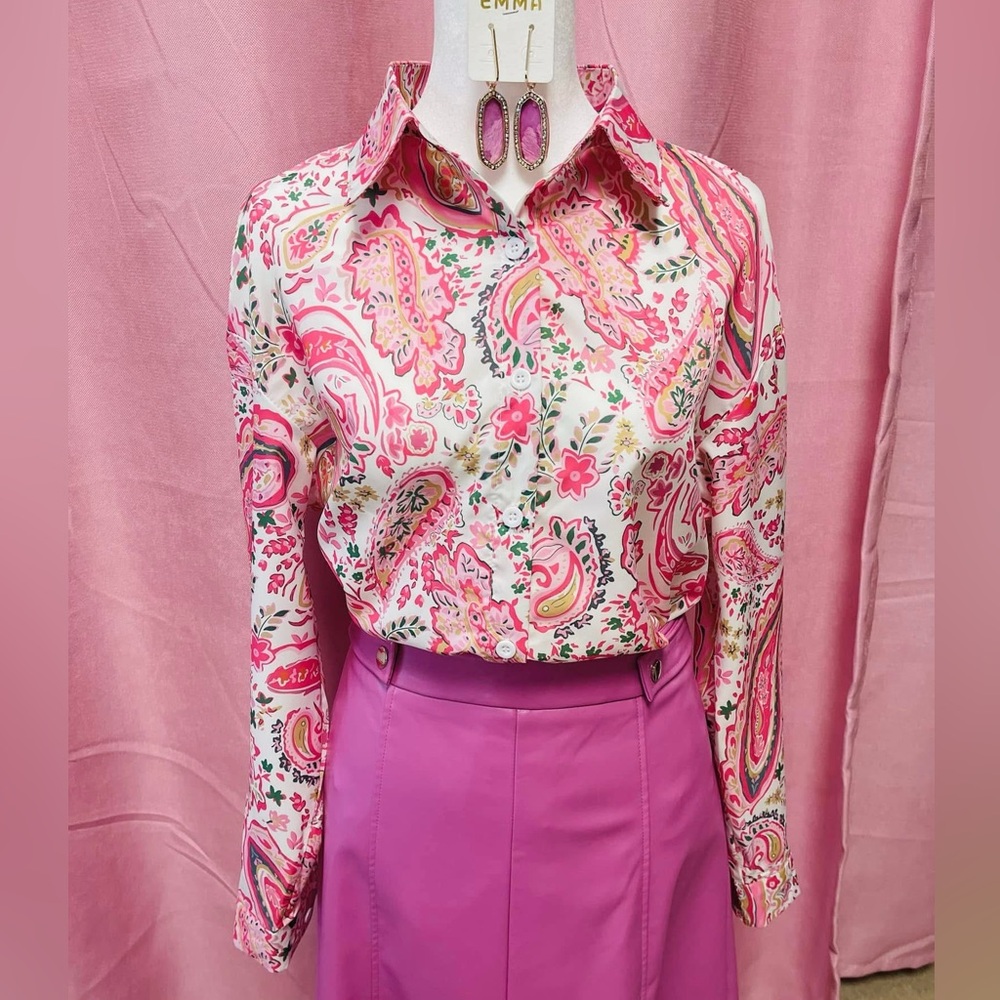 Paisley Print Women's Top - Pink